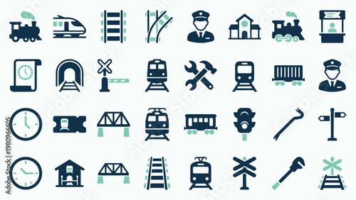 Comprehensive Train and Rail Transport Icon Collection