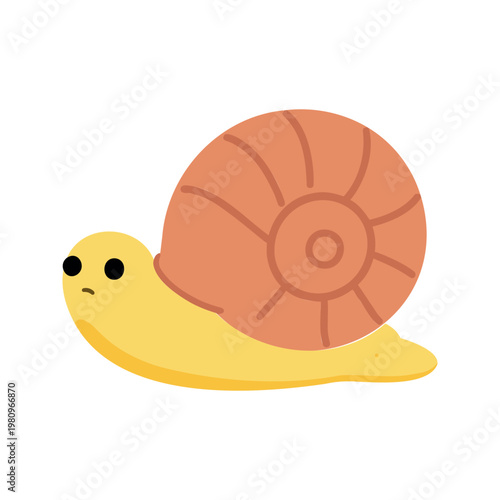 Illustration of a slightly concerned snail with an orange shell against white background