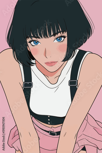 Stylish Anime Girl with Short Black Hair