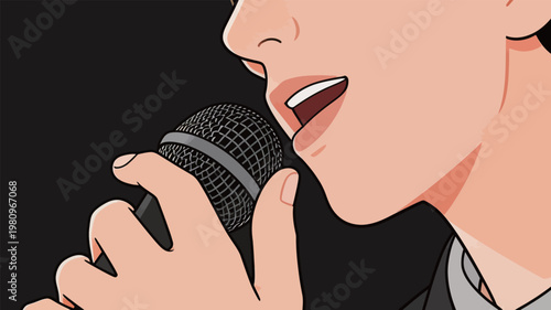 Illustration of a person singing with a microphone