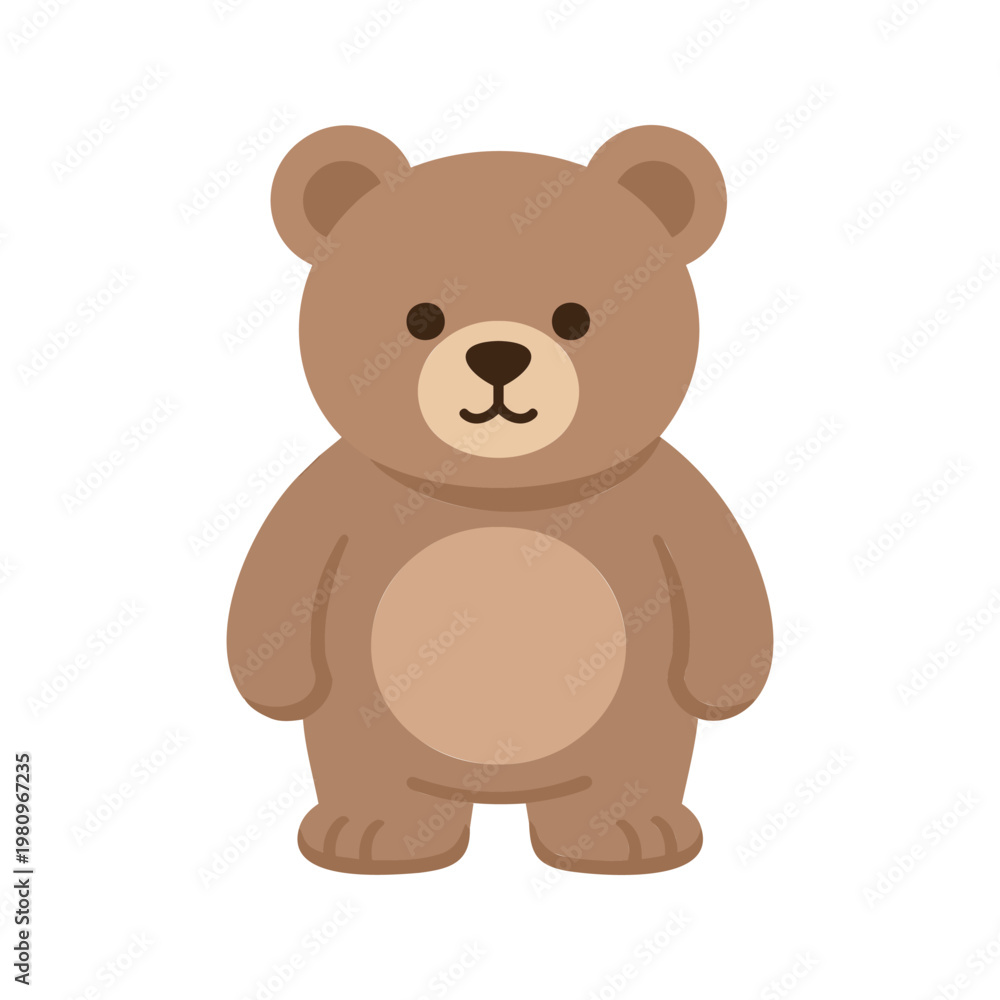 Fototapeta premium Cute teddy bear standing upright with a round belly and fluffy ears on a white background