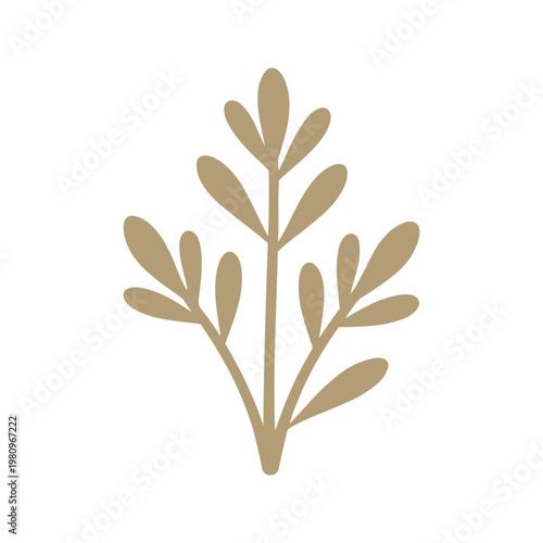 Minimalist illustration of a small plant with leaves in neutral colors on white background