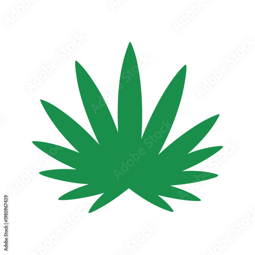 Graphical illustration of a stylized marijuana leaf with simple design and vibrant colors on white