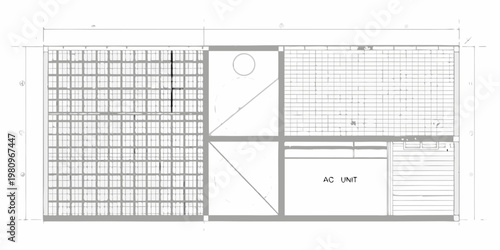 Architectural plan depicting an exterior wall with ventilation and an ac unit