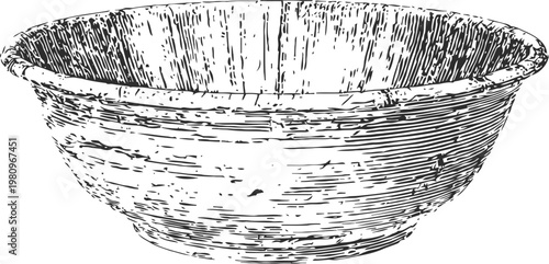 Antique wooden bowl handcrafted rustic basin with natural wood texture and carved details traditional kitchenware item