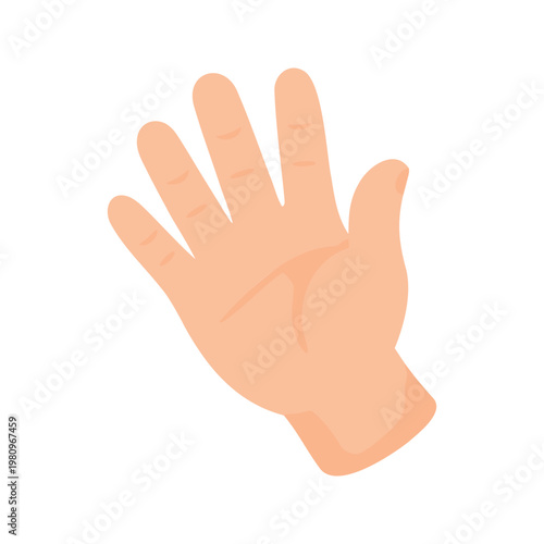 Human hand gesturing a high five with fingers spread apart on white background