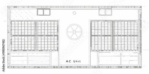 Architectural plan depicting a building s layout with windows and internal structures