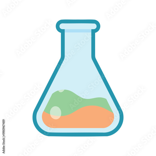 Erlenmeyer flask filled with layered liquids used for chemistry experiments in laboratory