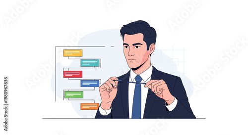 Businessman analyzing Gantt chart for project management and planning