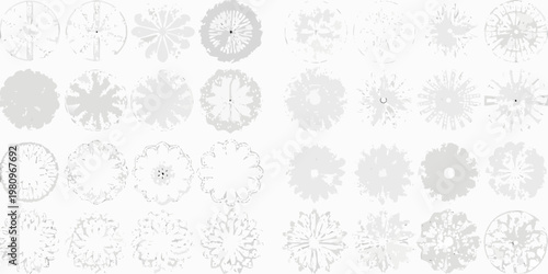 Collection of grayscale clock face illustrations with varying designs and styles