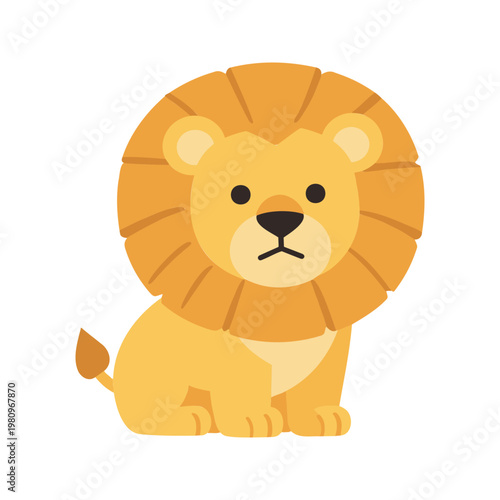 Illustration of a cute golden lion with a bushy mane in a seated position