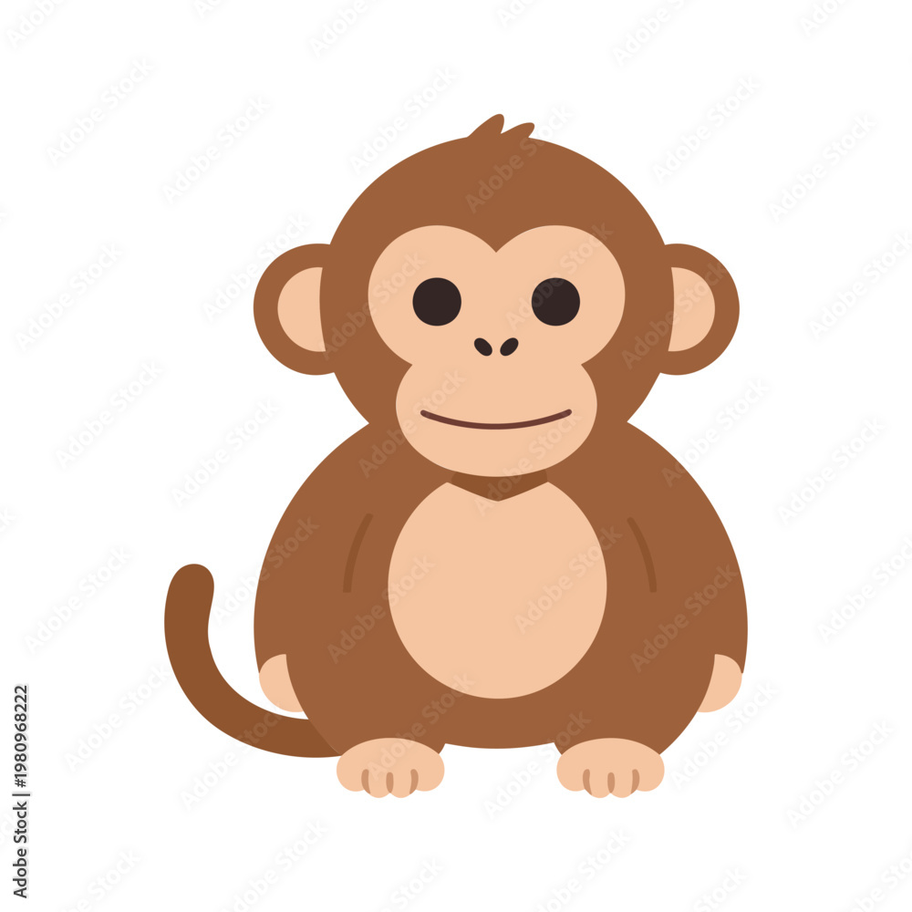Fototapeta premium Cartoon monkey with a round body stands on a white background