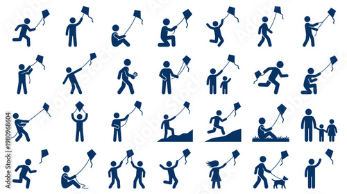 Collection of diverse people enjoying outdoor activities flying kites in a park on a sunny day representing joy freedom and childhood fun