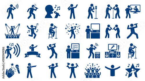 Collection of diverse karaoke and singing icons representing performance entertainment and musical expression