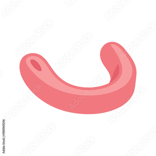 Single pink mouthguard used in sports like boxing, football and martial arts, laying on white