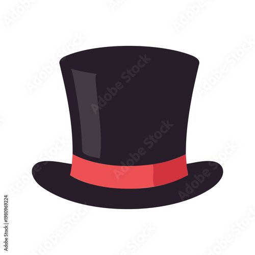 Elegant top hat with red ribbon for a classic look in a simple cartoon style