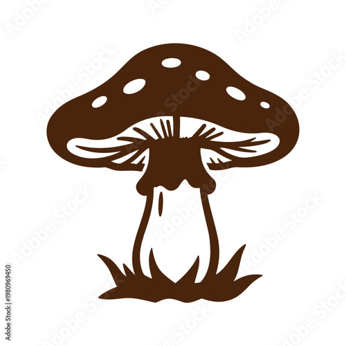 Toadstool with spots on the cap, a simple brown cutout on white for nature themed decoration