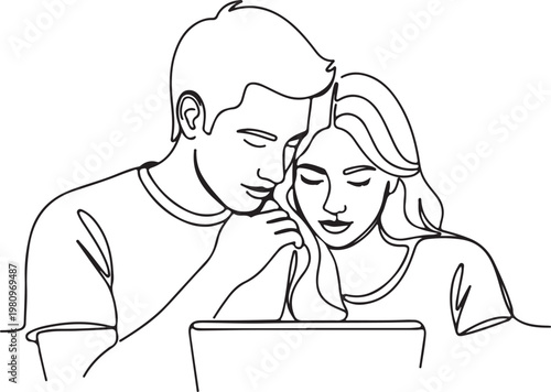 Vector illustration, couple, love, relationship, people, line art, minimalist style, romantic, man and woman