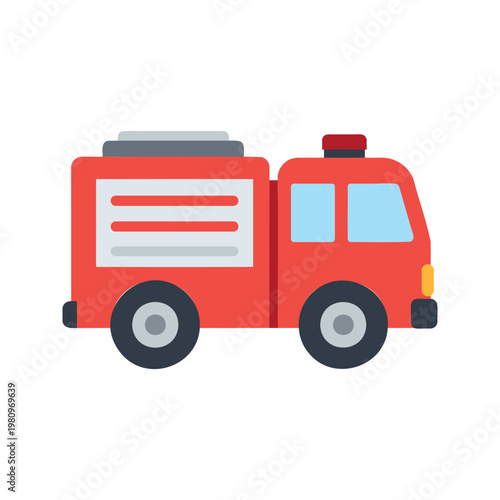 Simple icon of a red fire engine against a white background in cartoon style