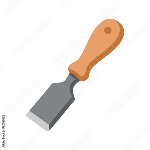 Chisel with wooden handle for shaping wood and other materials in a vector illustration