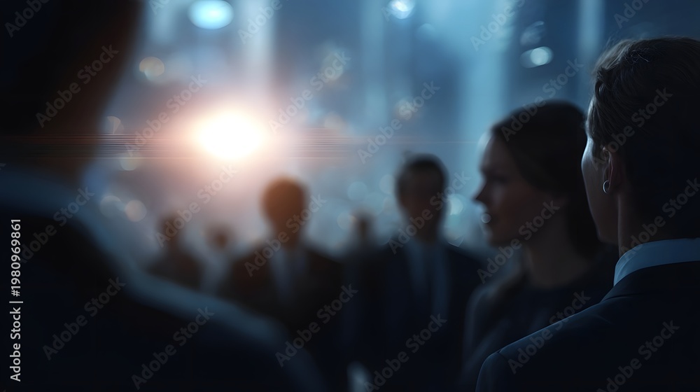 Naklejka premium A group of professionals engaged in collabo n within a modern illuminated setting symbolizing strategic teamwork and shared success