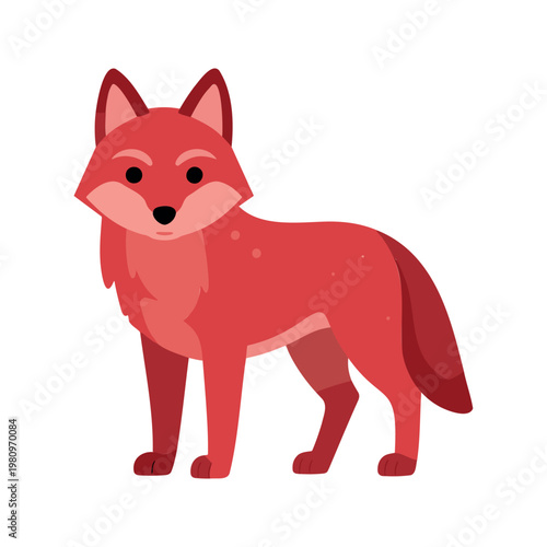 Cute red fox stands on a white background in a cartoon style illustration design