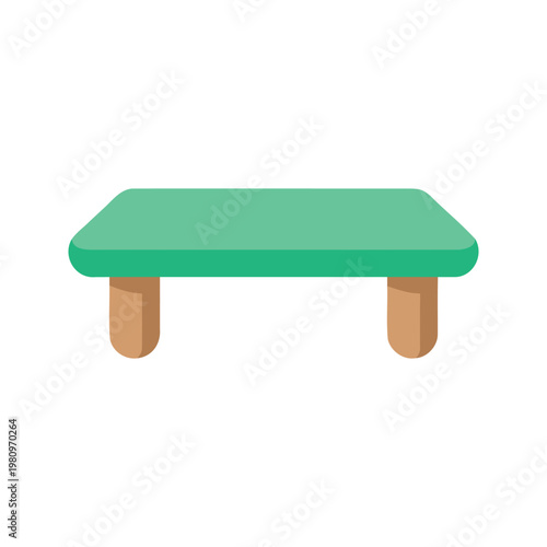Simple green table with stubby legs on a plain white background