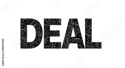 3D metallic deal text with circuit pattern for business and marketing promotions