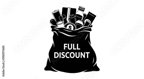 Black Friday sale concept with overflowing discount shopping bag and price tags