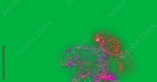 Animation of pink and red smoke trail with particles on white background