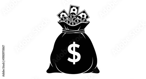 money bag with dollar bills crown symbolizing wealth and financial success