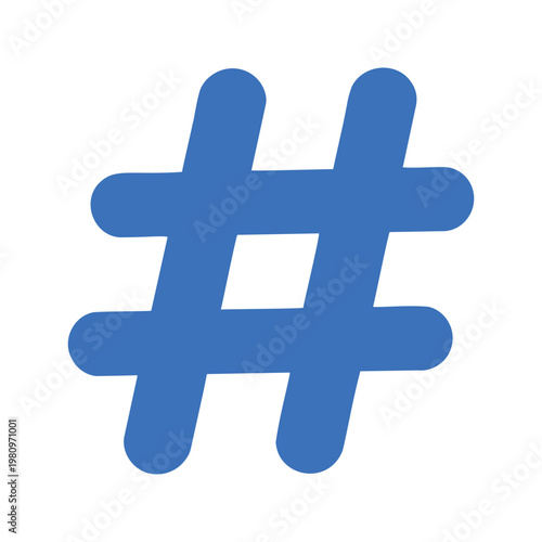 Vibrant blue hashtag symbol with rounded edges on a clean white backdrop for social media