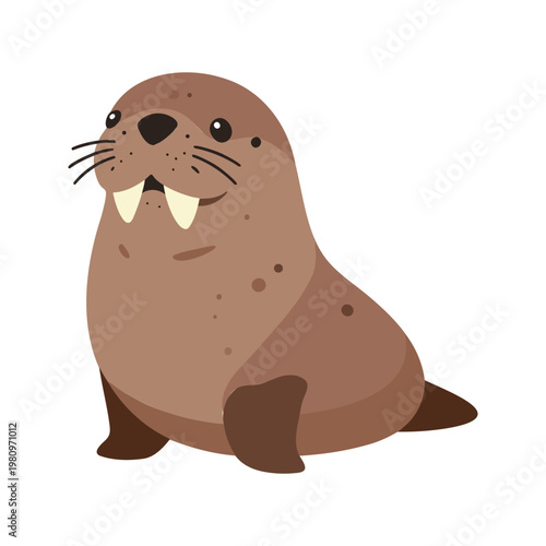 Adorable cartoon walrus sitting on a white background with a simple design