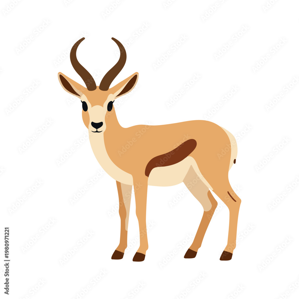 Obraz premium Gazelle stands isolated against a white backdrop in a cartoon illustration style
