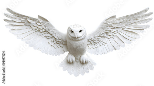 White owl sculpture with outstretched wings isolated on transparent background