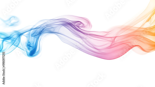 Multicolored smoke wave isolated on transparent background with blue, purple, pink, and orange hues