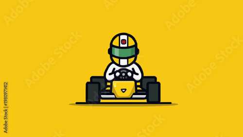 Minimalist Formula Car Driver Vector Illustration on Yellow Background