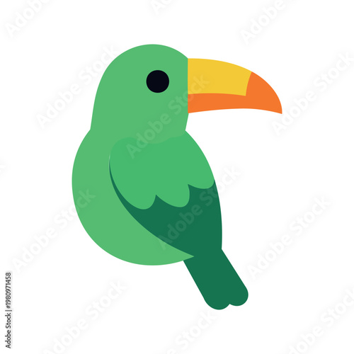 The neotropical toucan has light green plumage and a large bill that is typically yellow, orange, red, and black in color.