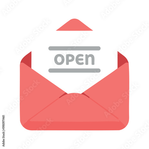 A red envelope displays the word open in gray between two gray lines, which implies that the message is now available to view.