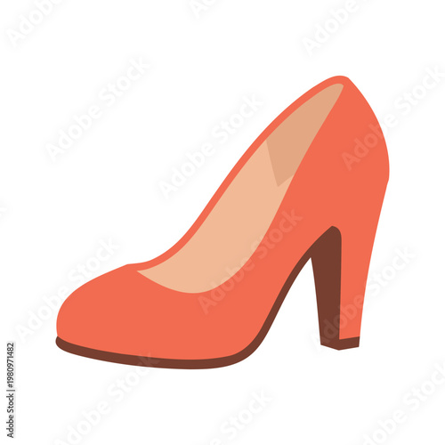 Illustration shows a fashionable coral color women's pump shoe with a mid-height block heel that provides support for the wearer.