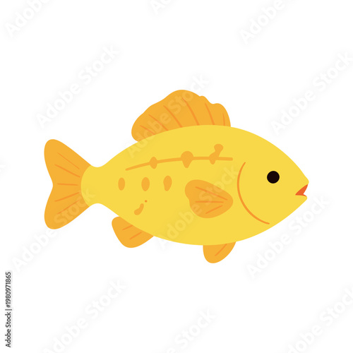 Cartoon goldfish swimming with dotted pattern on its body and bright yellow scales