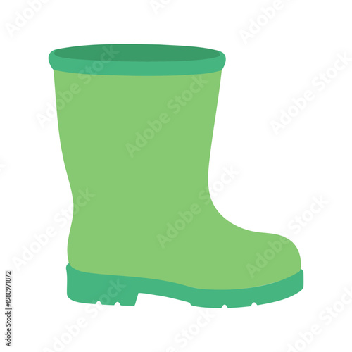 Illustration of a green wellington boot with a simple, flat design on a white background