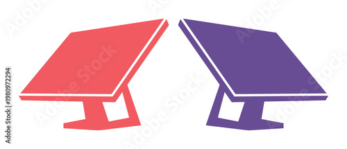 Modern Solar Panel Vector Icon Set, red and purple renewable energy symbols, clean power technology graphics, sustainable electricity generation elements for eco-friendly designs