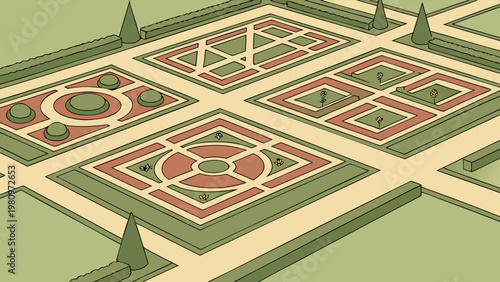 Landscape architecture and urban park collection, scenic views of gardens, riverside promenades, and city green spaces, vector