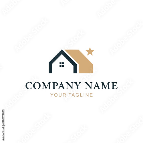 House with star logo template design.