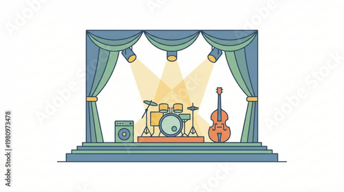 Drum set on a stage.