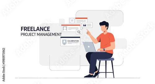 Freelance Project Management: Man working on laptop with project tasks