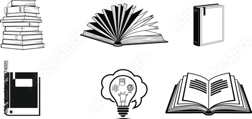 Vintage book collection illustration a detailed sketch of literary works and bound volumes