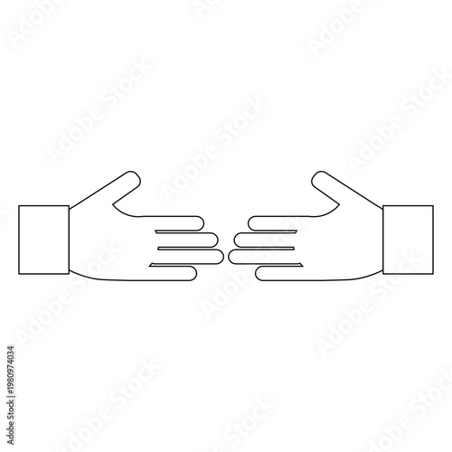Two hands reaching. Connection gesture Vector. Agreement business symbol. Outline simple drawing.