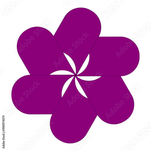 Six petal flower. Pinwheel shape symbol. Abstract purple Vector. Clean minimal design.